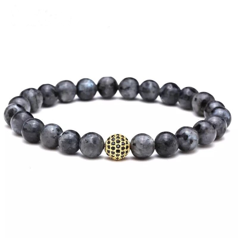 Браслет из лабрадорита с шаром р. 14 Золотой/Серый (90026)