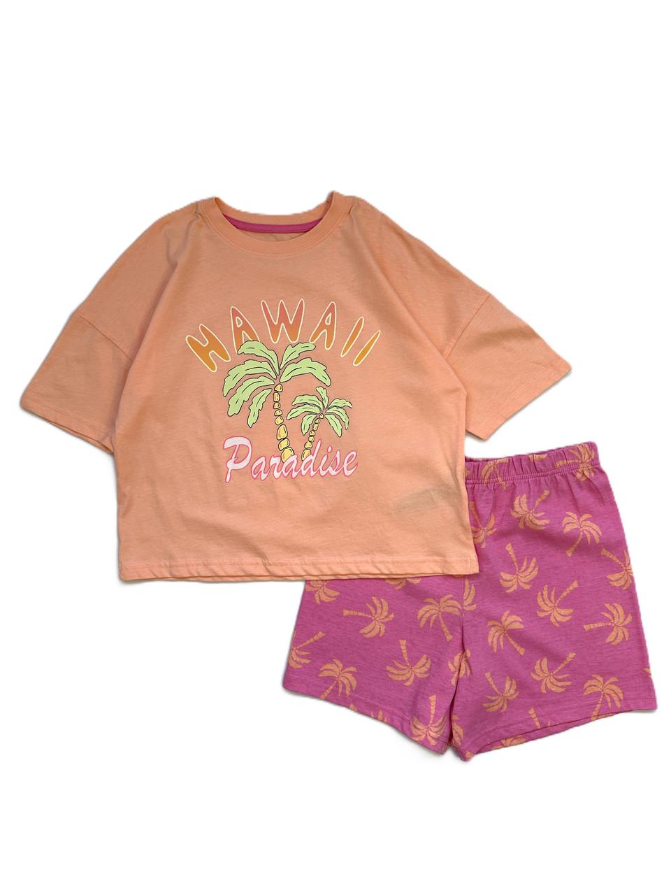 Піжама для дівчини PRIMARK Hawai футболка та шорти 146 см Персиковий (2548909252)