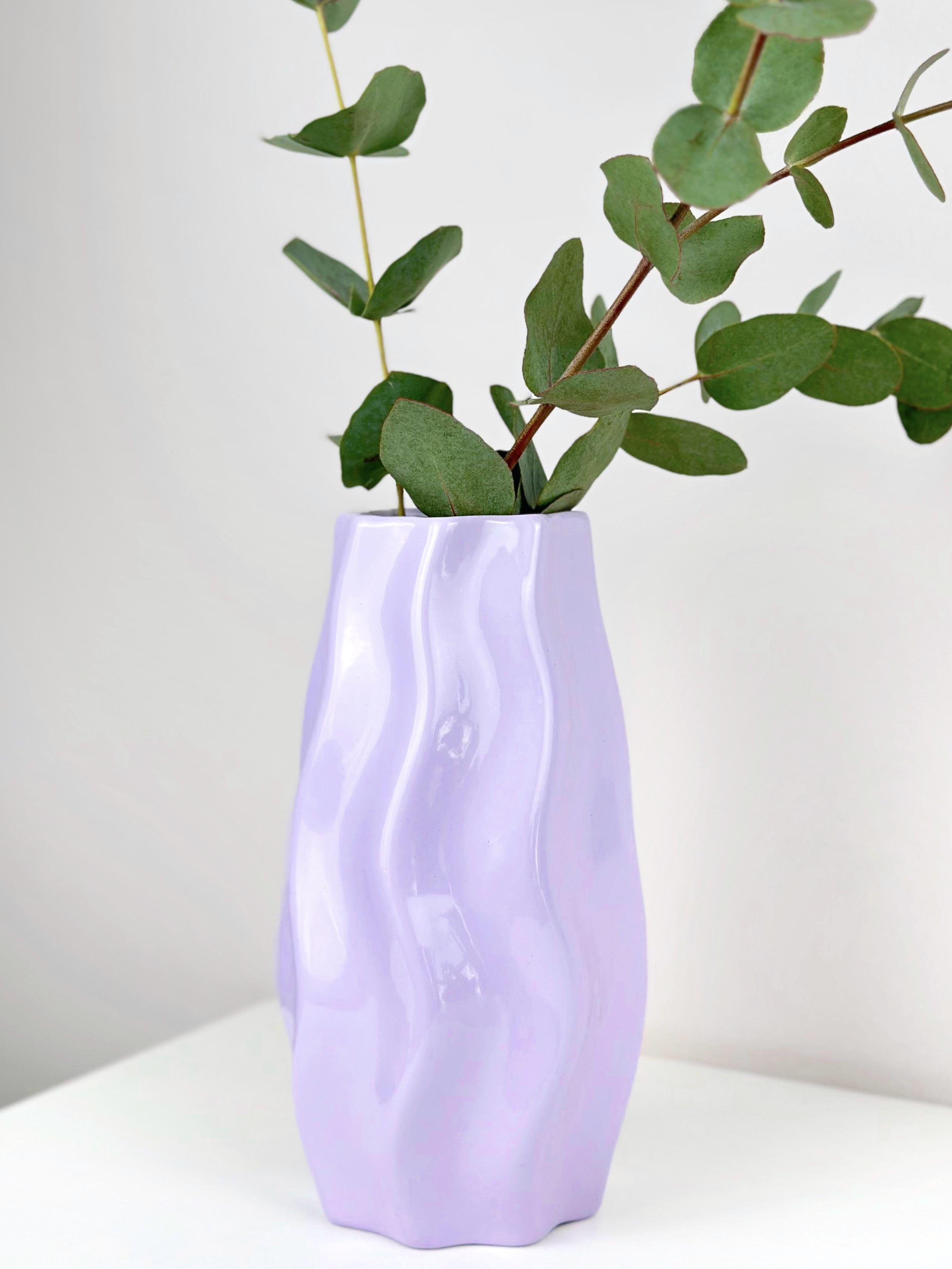 Ваза для цветов и декора глиняная керамическая Волна 22 см Лавандовый (4001-10) - фото 1