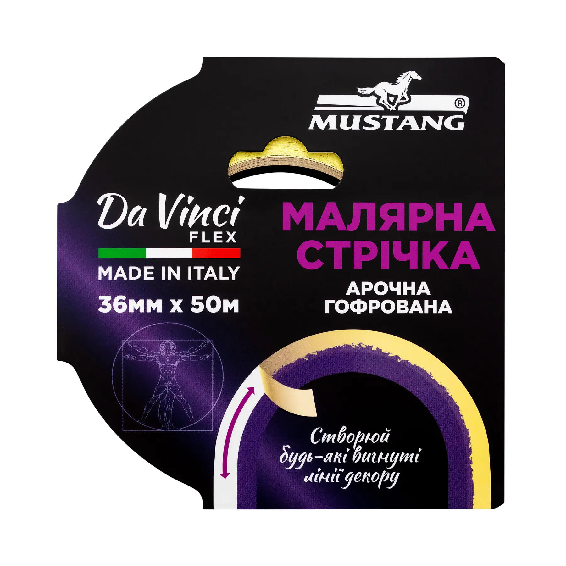 Малярная лента арочная гофрированная Mustang Da Vinci FLEX 36 мм х 50 м Желтый