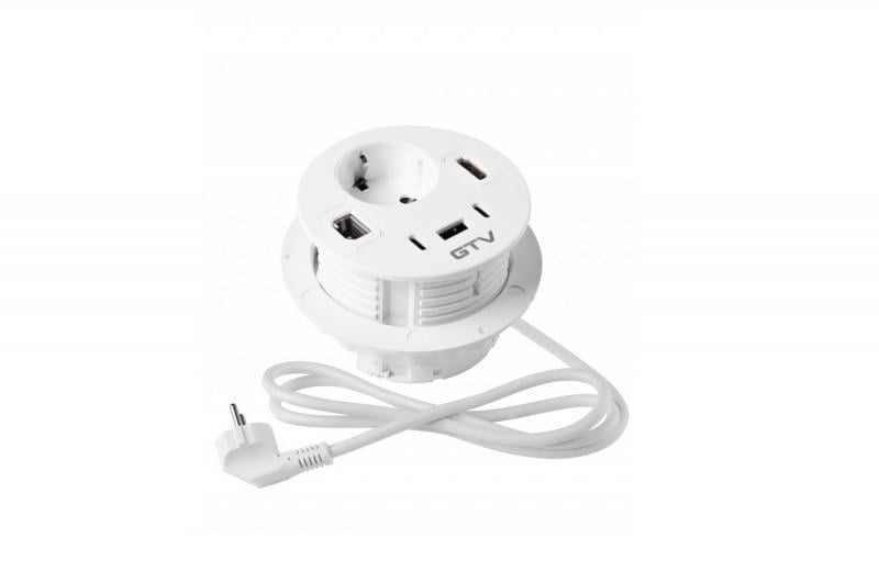 Удлинитель врезной круглый GTV Rondo 1-schuko 1-USB A+2-USB C RJ45 1-HDMI кабель 1,5 м Белый (AE-GMRON1S3URH-10)