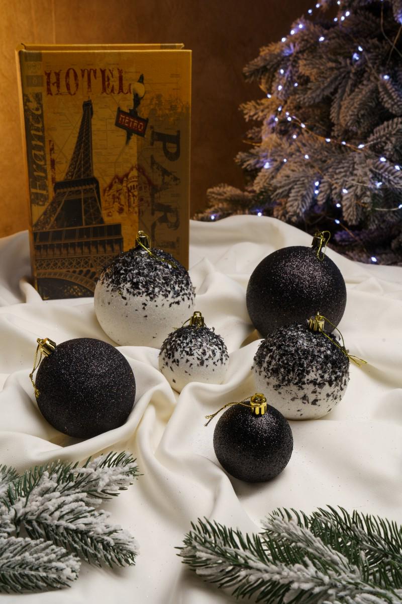 Ялинковий набір куль з блискітками Бите Скло Чорний/Білий (VYA678123) - фото 4 Ялинковий набір куль з блискітками Бите Скло Чорний/Білий (VYA678123) - фото 4