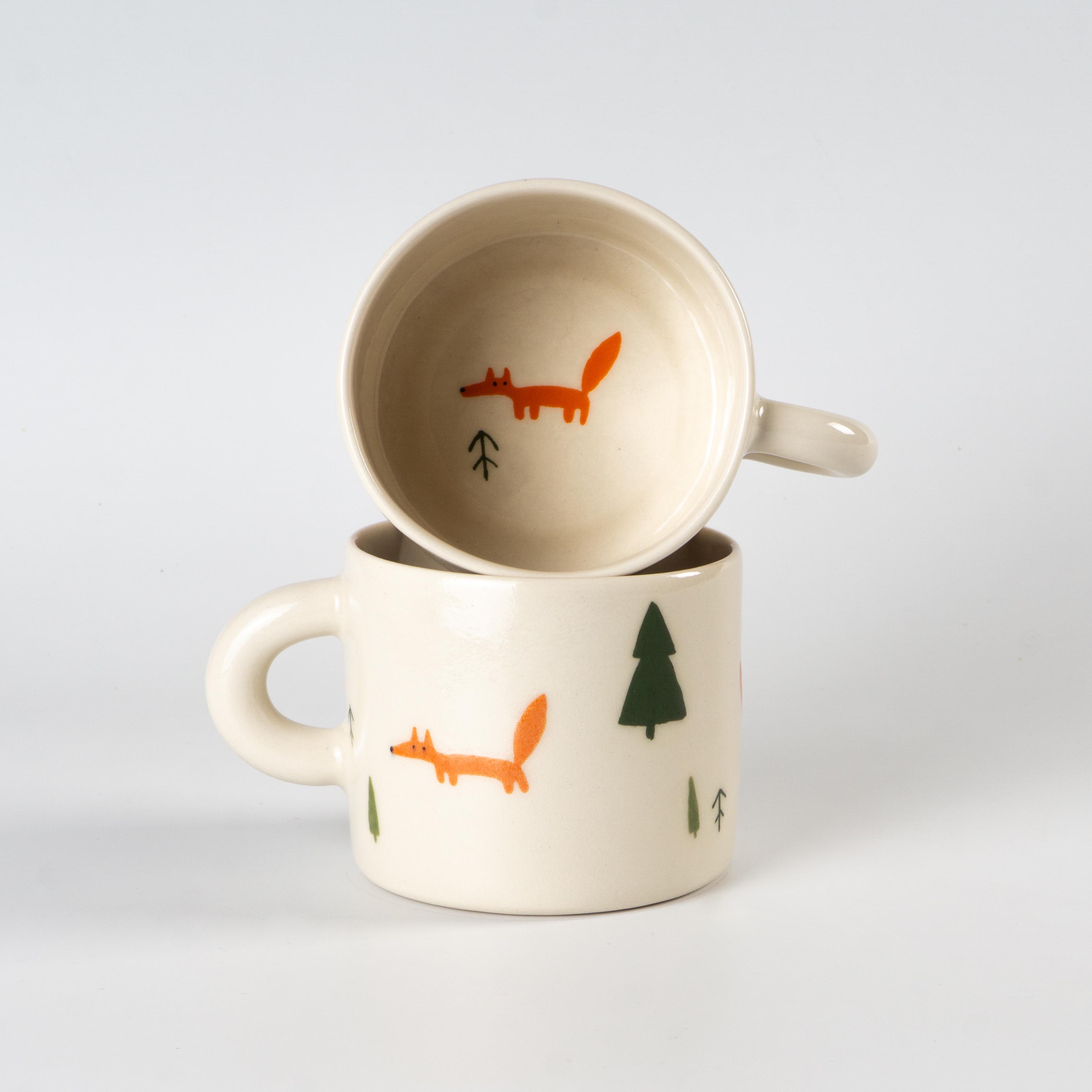 Чашка керамічна з лисичками ручна робота напівпорцеляна 350 мл (PRS-CUP-IMG-350-I-FOX) - фото 2 Чашка керамічна з лисичками ручна робота напівпорцеляна 350 мл (PRS-CUP-IMG-350-I-FOX) - фото 2