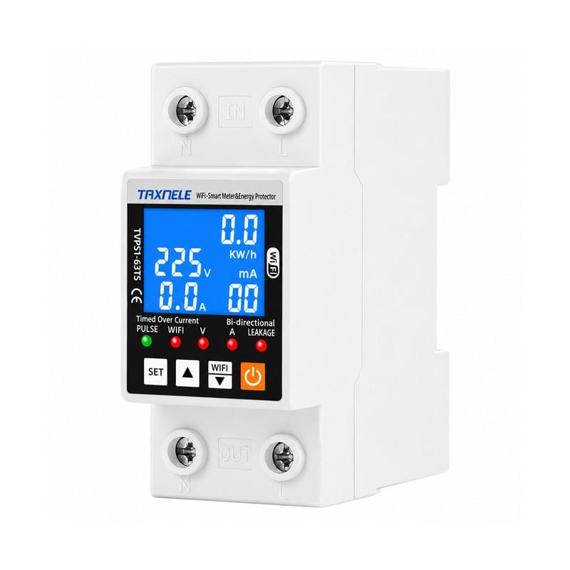 Умное WiFi реле TAXNELE с полной защитой/счетчиками/таймером 1P+N 63A 230V Smart Life (TVPS1-63TS)