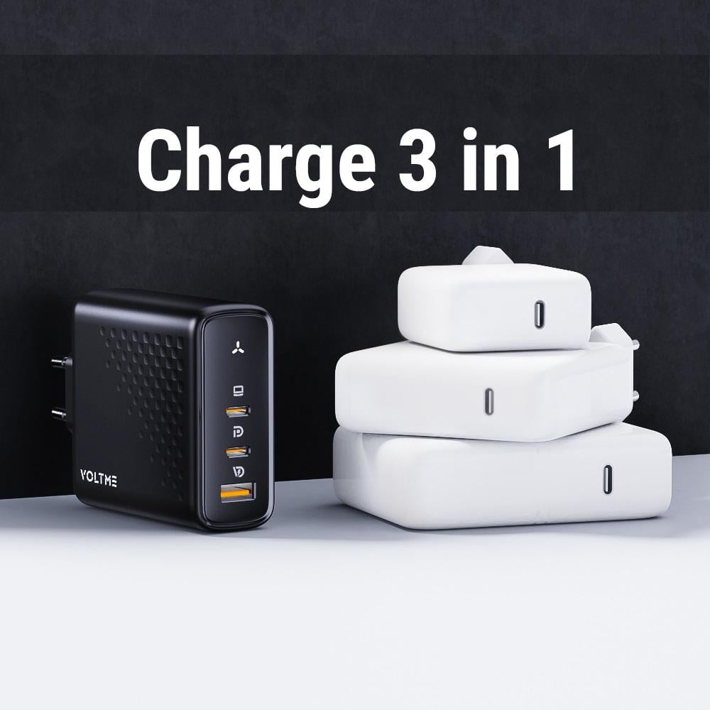 Зарядний пристрій мережевий VOLTME Revo GaN3 140 W 2 Type-C/1 USB (30839184) - фото 7 Зарядний пристрій мережевий VOLTME Revo GaN3 140 W 2 Type-C/1 USB (30839184) - фото 7