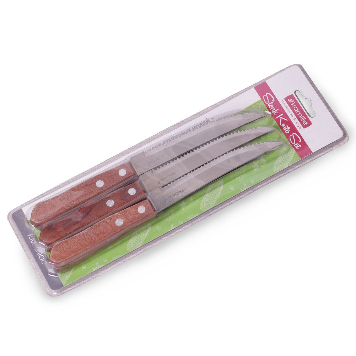 Набір стейкових ножів Kamille 6 пр. з нержавіючої сталі з дерев'яними ручками KM-5300