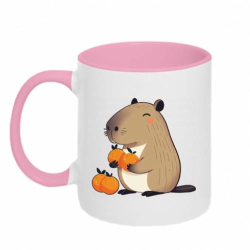 Чашка керамічна двоколірна Капібара тішиться апельсинам 320 мл Білий із рожевим (17077545-47-199693) - фото 1 Чашка керамічна двоколірна Капібара тішиться апельсинам 320 мл Білий із рожевим (17077545-47-199693) - фото 1