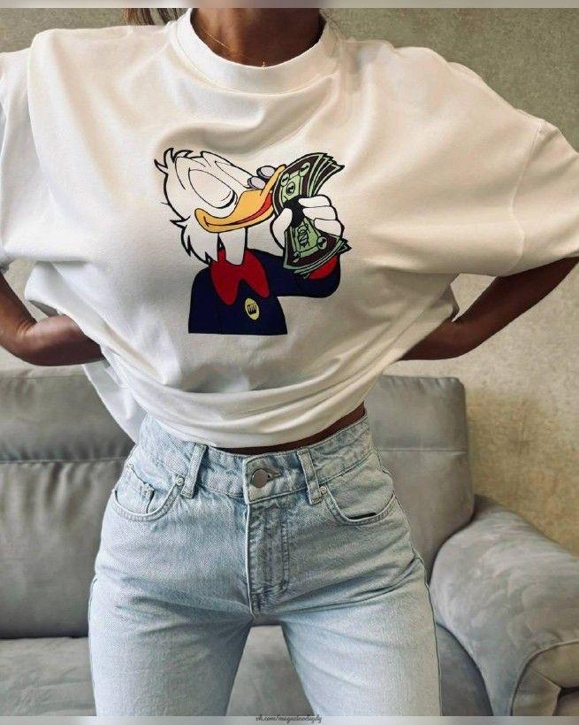 Футболка женская с принтом Pin-000-799 повседневная XL Белый (2664085719)