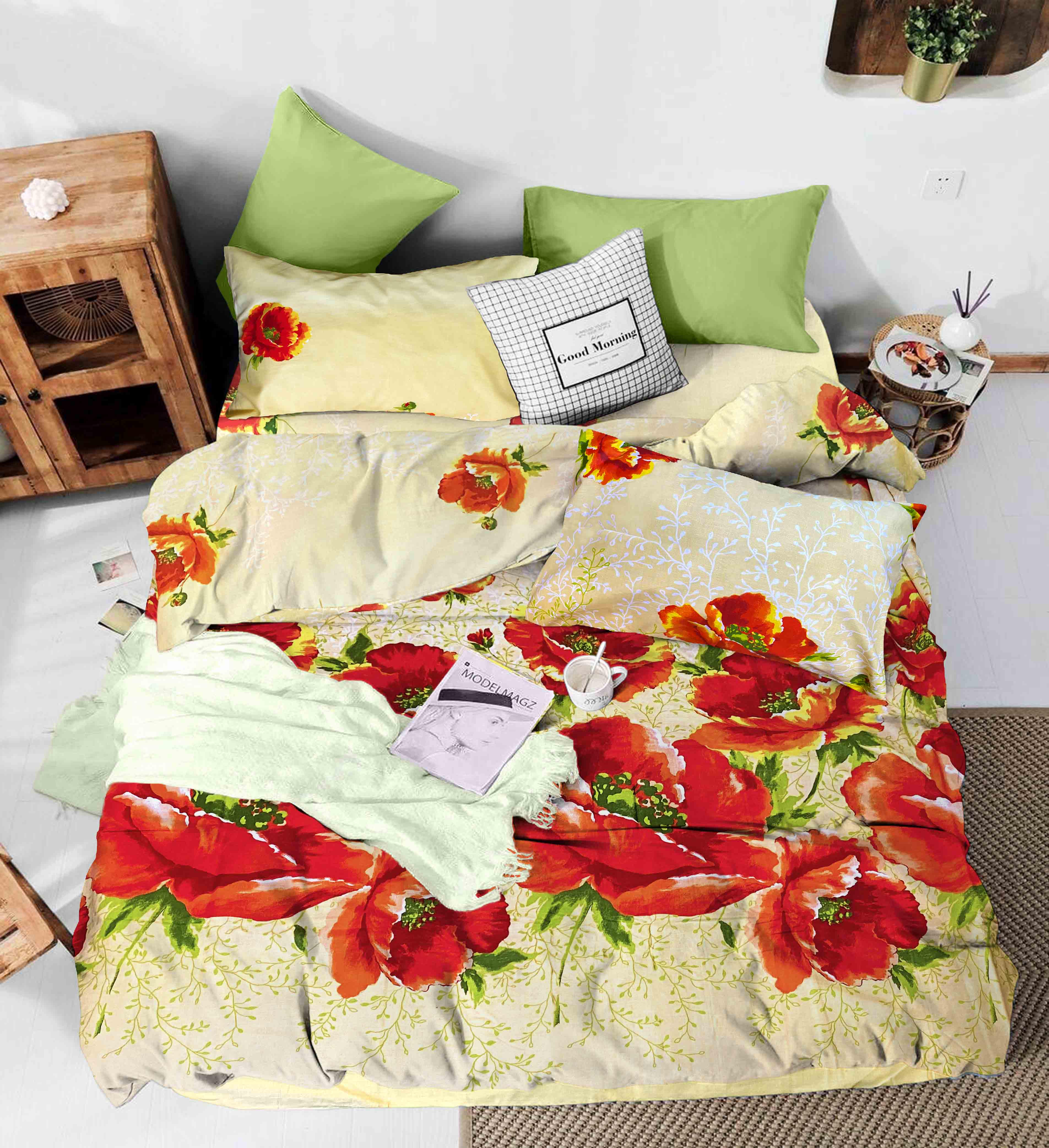 Комплект постільної білизни Zastelli 13207 Маки на жовтому бязь двуспальна 175x210см жовта Комплект постільної білизни Zastelli 13207 Маки на жовтому бязь двуспальна 175x210см жовта