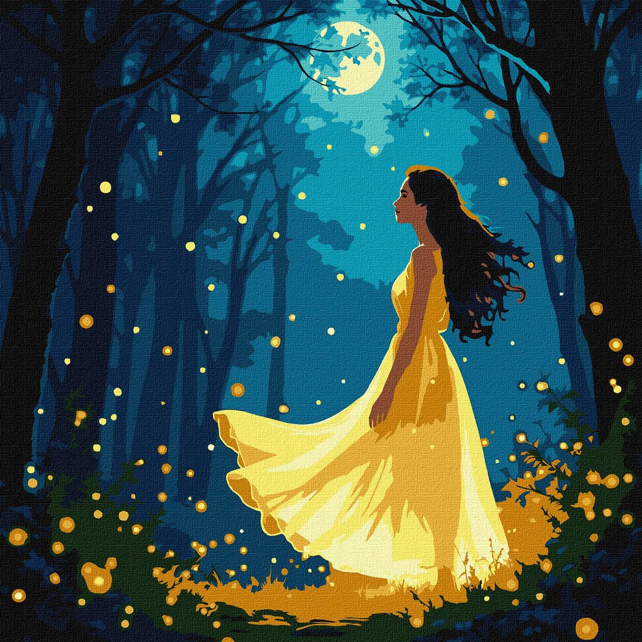 Картина по номерам Ideyka Девушка среди светлячков с красками металлик extra 30х30 см (2824290106)