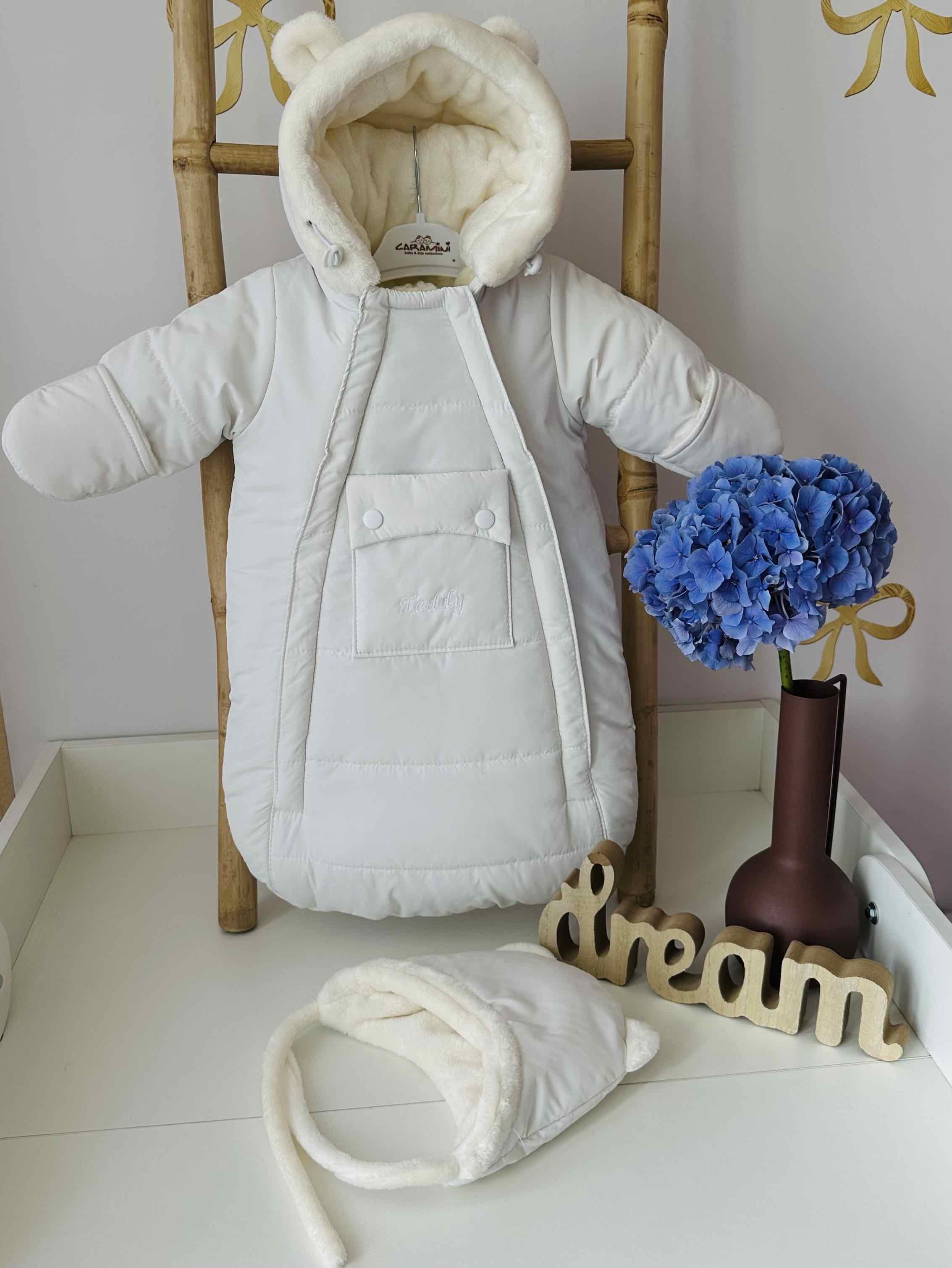 Конверт-комбинезон зимний на овчинке с шапочкой 0-6 мес. Молочный (21093) - фото 5 Конверт-комбинезон зимний на овчинке с шапочкой 0-6 мес. Молочный (21093) - фото 5