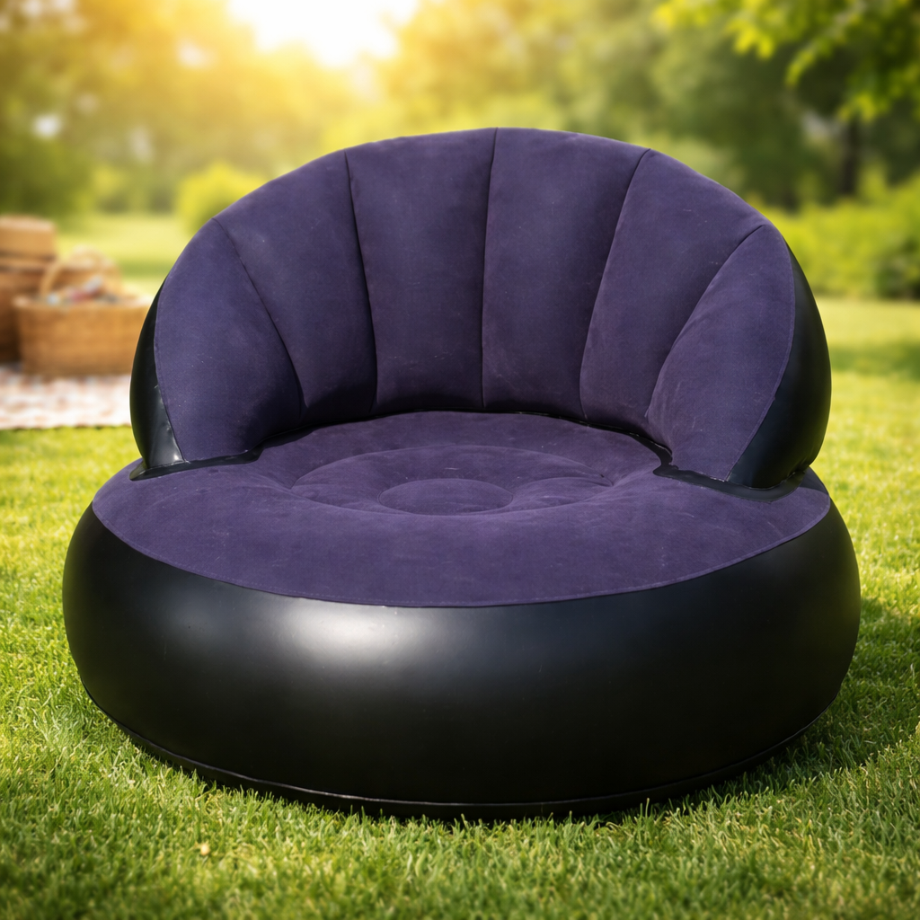 Надувное велюровое кресло AIR SOFA с насосом до 100 кг Темно-синий (2446)