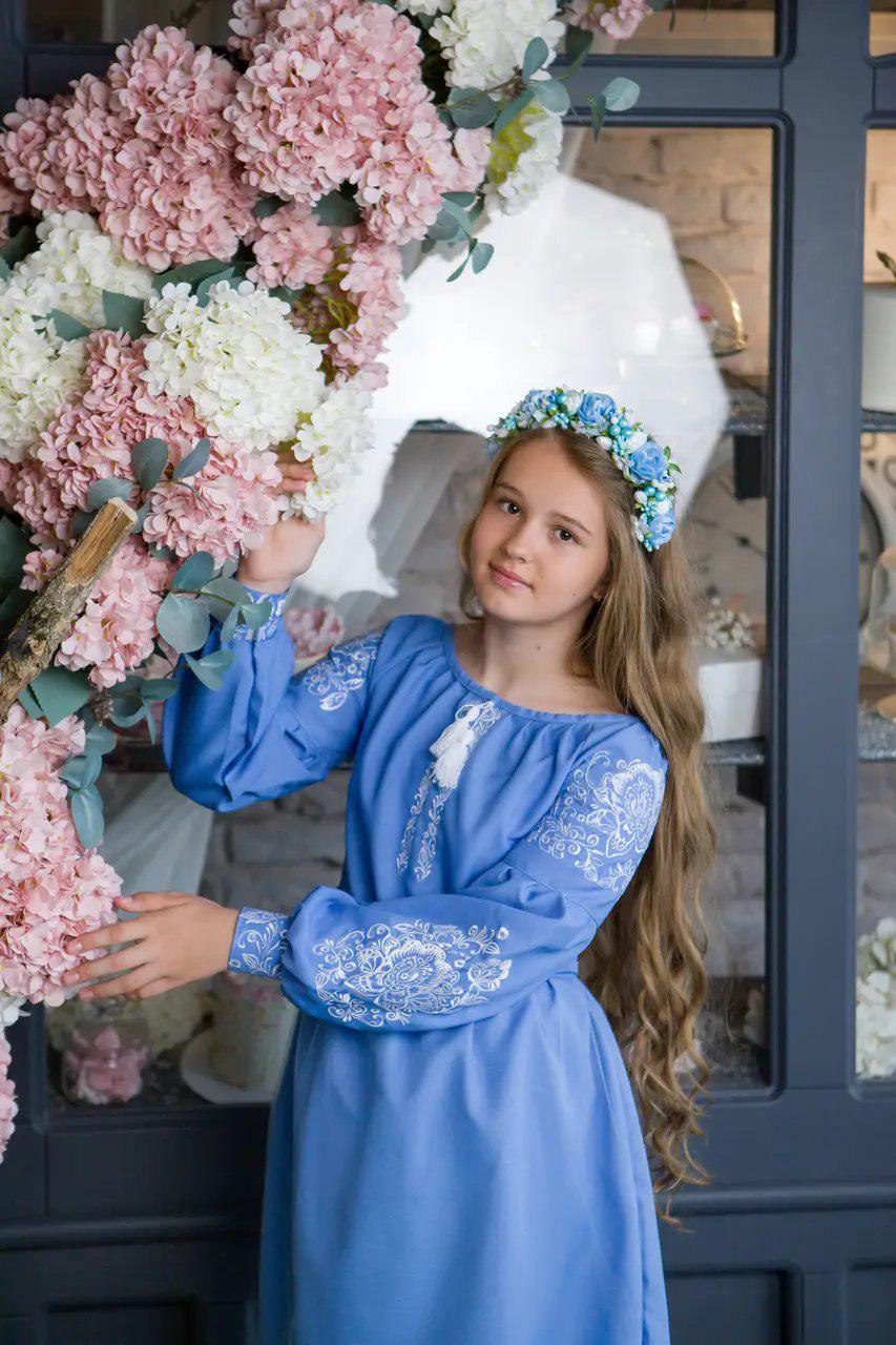 Сукня вишиванка для дівчаток Пишна 158 см Блакитний - фото 2 Сукня вишиванка для дівчаток Пишна 158 см Блакитний - фото 2