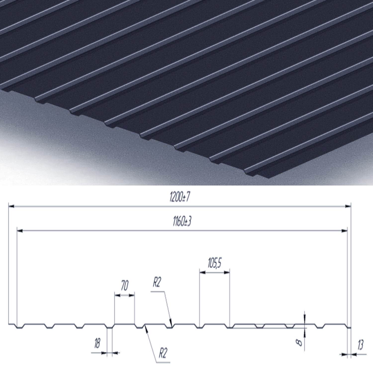 Профнастил Partner С-10 0.48 1200х1500 мм с матовым покрытием Ral 5011 мат Cтально-синий - фото 2