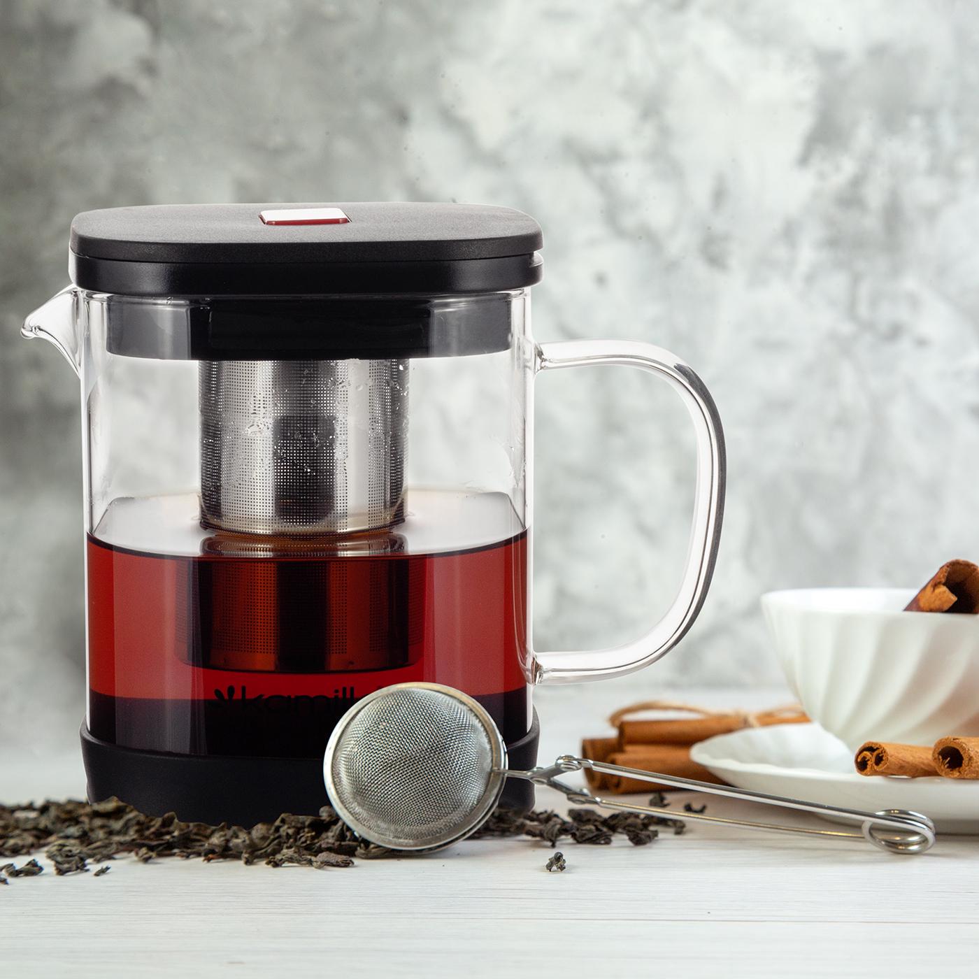 Заварювальний чайник із знімним ситечком Kamille KM-0778М із нержавіючої сталі та термостійкого скла 1000 мл Прозорий (150-84-0778М) - фото 2 Заварювальний чайник із знімним ситечком Kamille KM-0778М із нержавіючої сталі та термостійкого скла 1000 мл Прозорий (150-84-0778М) - фото 2