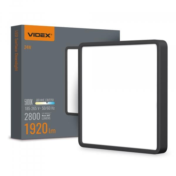 Світильник накладний Videx квадрат 24 W/5000 K Black