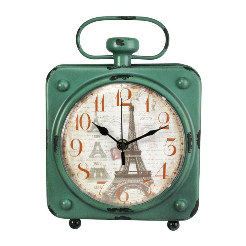 Часы настольные Ретро Металл 26х19х5,5 см Зеленый (20803)