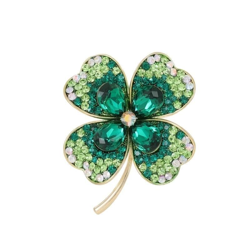 Брошь Клевер четырехлистный со стразами и кристаллами Зеленый (2610823769)