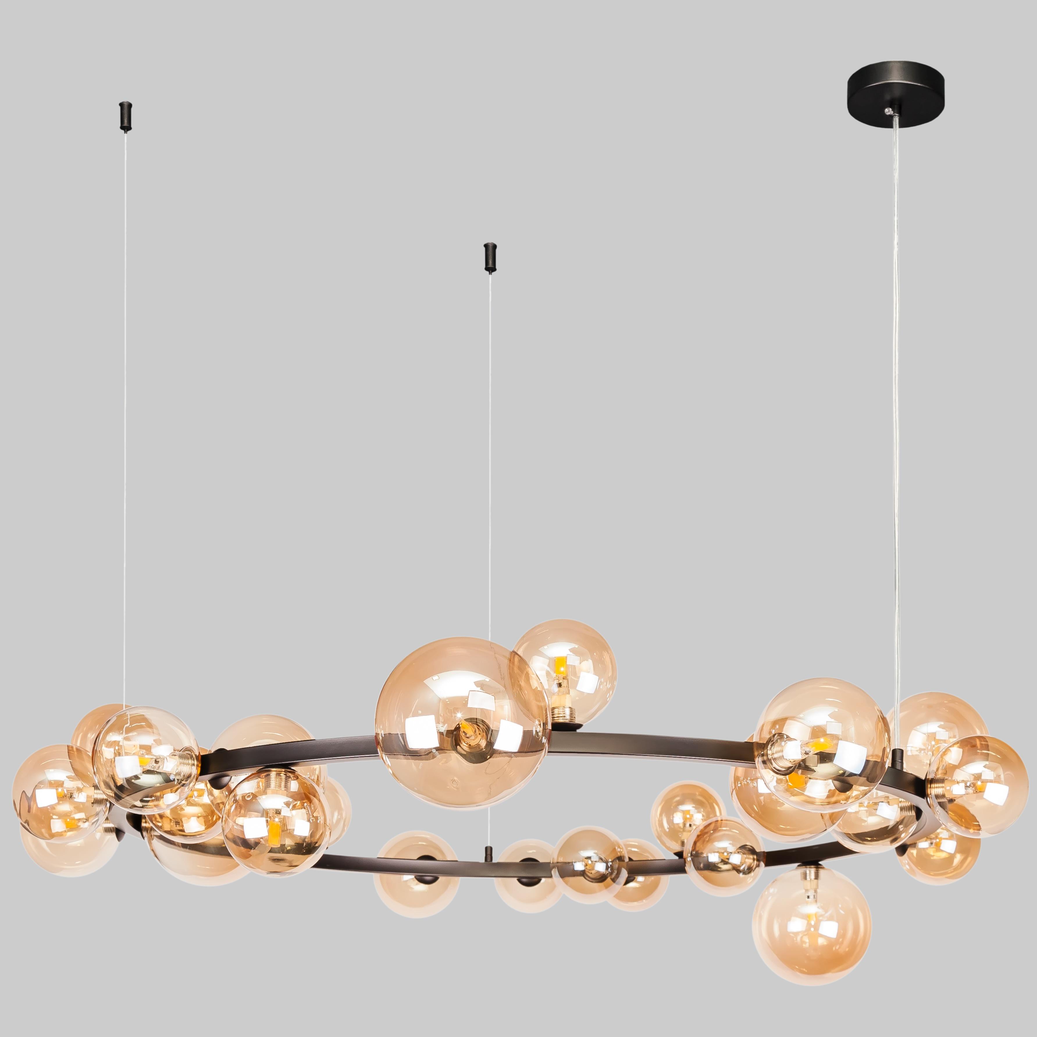 Люстра круглая с шаров на 24 лампы Bubbles 120 см Черный (918-LP267-24 ВК+BR) - фото 1 Люстра круглая с шаров на 24 лампы Bubbles 120 см Черный (918-LP267-24 ВК+BR) - фото 1