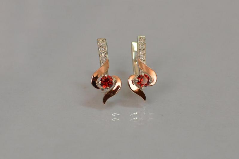Серебряные серьги Sil с золотыми вставками 142s-16 Красный (Sil-1143)
