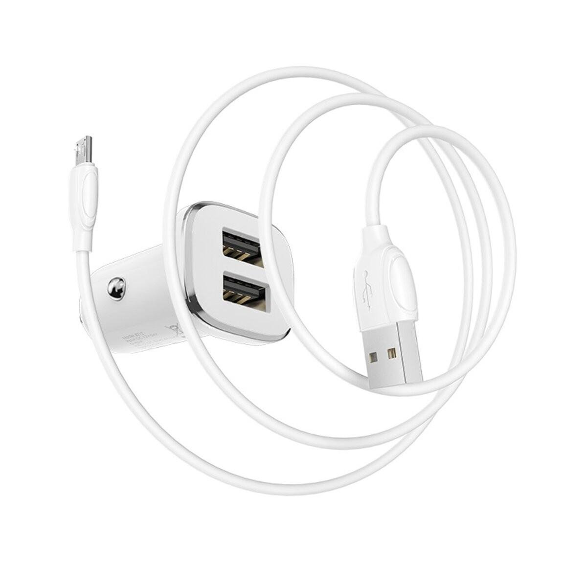 Зарядное устройство для автомобильного 2 USB и кабелем Micro BZ12 Car Charger White Borofone (6931474708663)