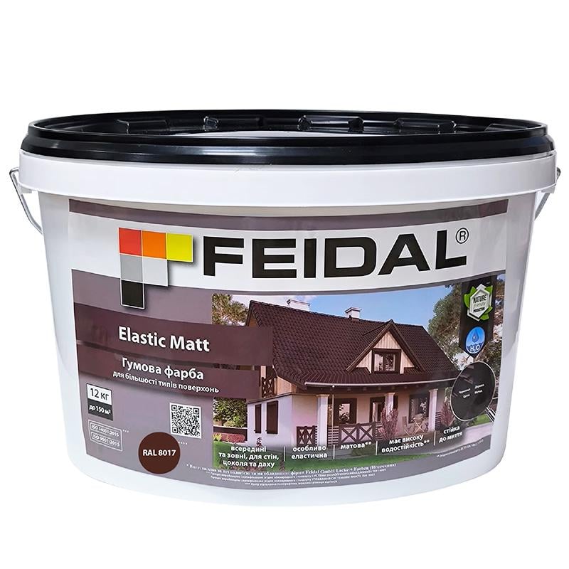 Краска эластичная Feidal матовая для фасада/крыши и металла 12 кг RAL 8017 Коричневый - фото 1 Краска эластичная Feidal матовая для фасада/крыши и металла 12 кг RAL 8017 Коричневый - фото 1