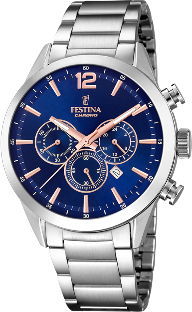 Наручные часы мужские Festina F20343/9 Timeless Chronograph со стальным корпусом WR 50 м и синим циферблатом Наручные часы мужские Festina F20343/9 Timeless Chronograph со стальным корпусом WR 50 м и синим циферблатом