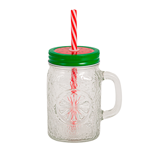 Банка с крышкой и трубочкой Stenson R93374 Fruit 450 мл Green/Red (34187889)