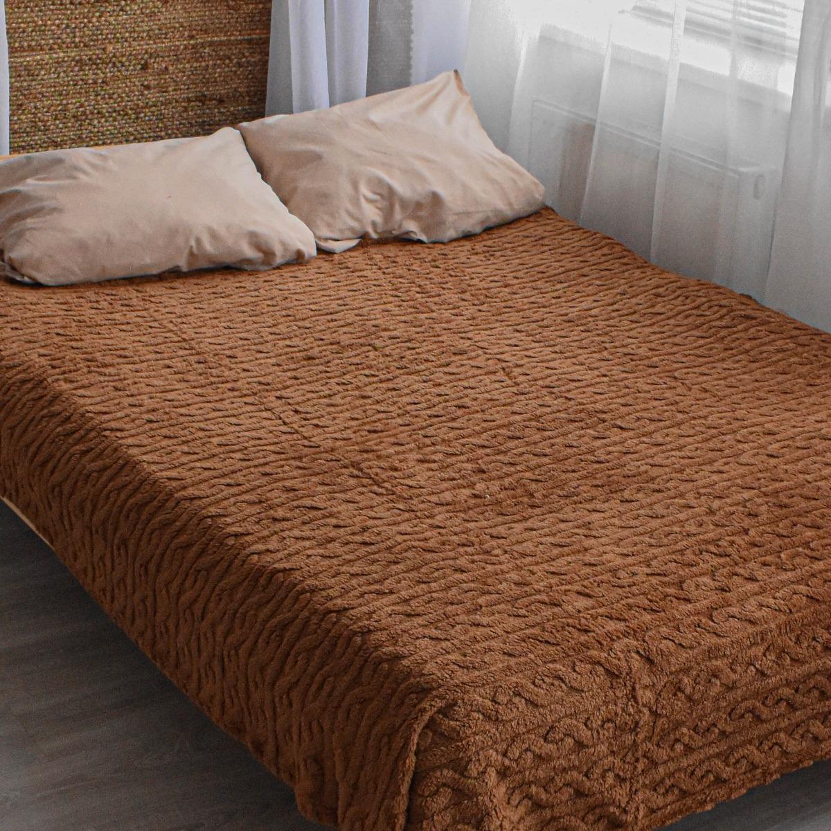 Плед пушистый Koloco Цепочка евро 220х240 см Коричневый (39747)