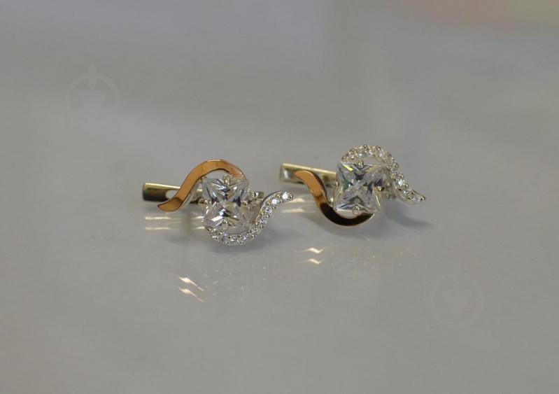 Серебряные серьги Sil с золотыми накладками 118s-2 Прозрачный (Sil-818)