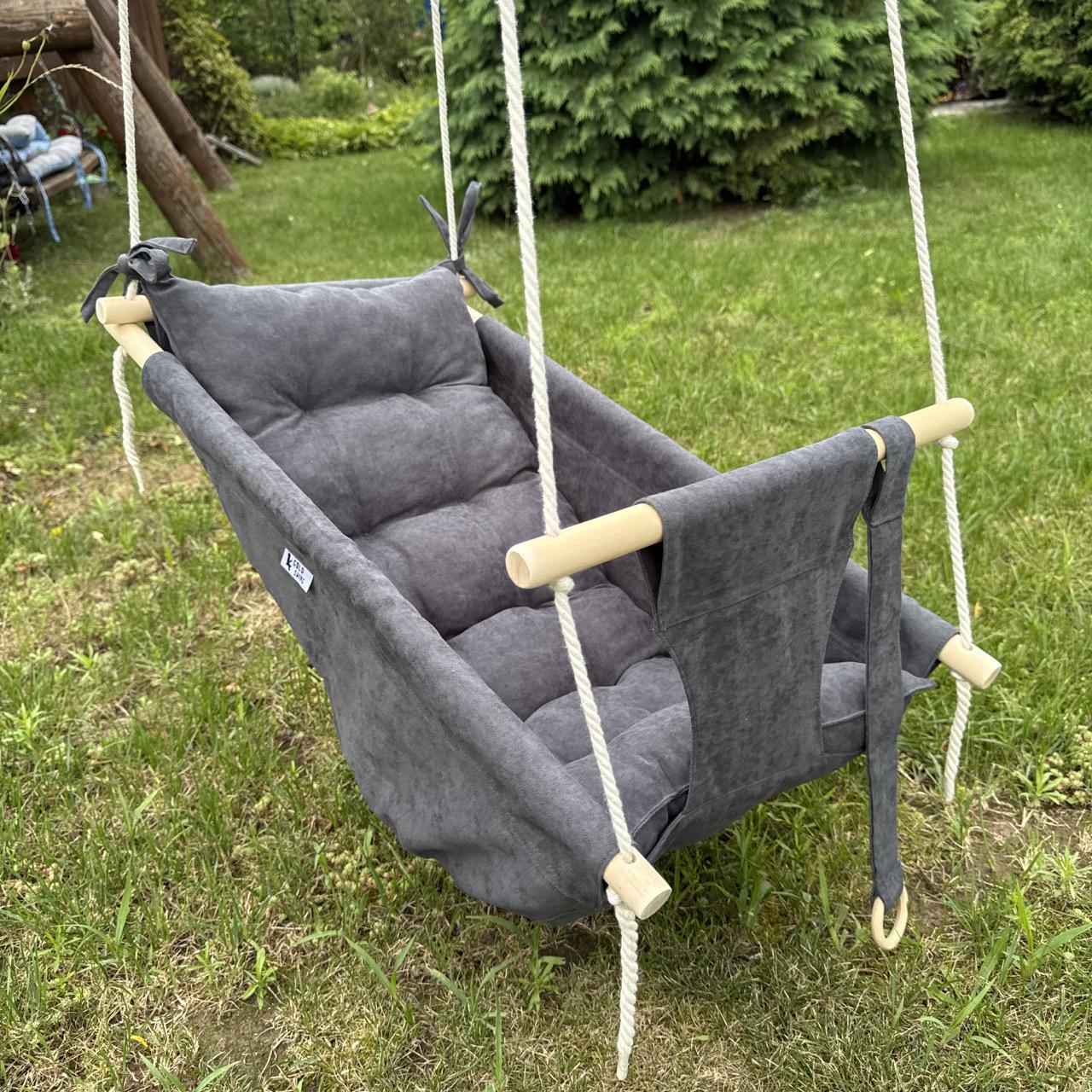 Детские качели подвесные Колыханка из микровелюра Темно-серый (gs-8797)
