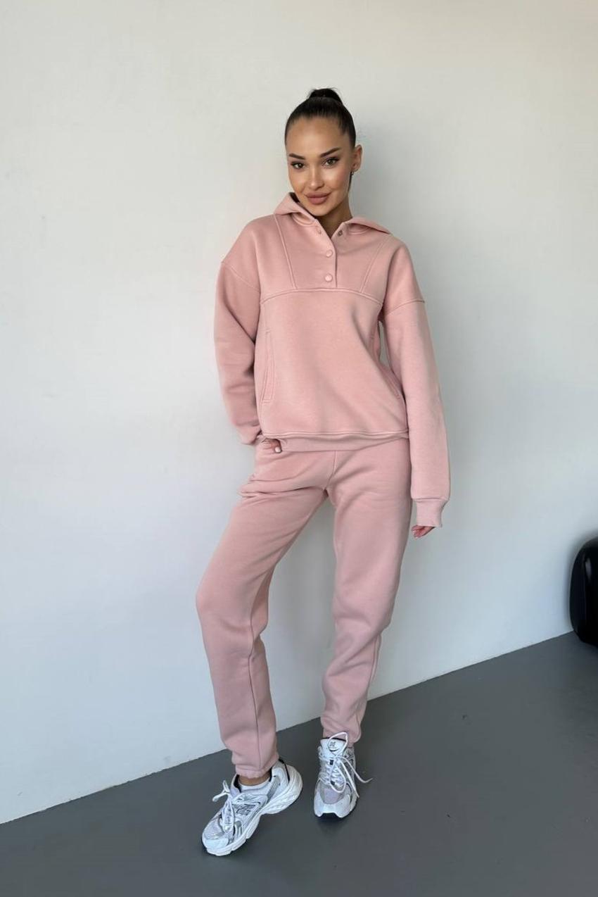 Спортивный костюм женский с худи на кнопках и джогерами М142.4 XL Пудровый (200-1-63)