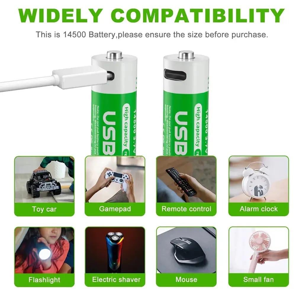 Акумулятори Pujimax 14500 з Type-C Li-Ion 1000 mAh 3,7V 2 шт./кейс/кабель (2575993808) - фото 8