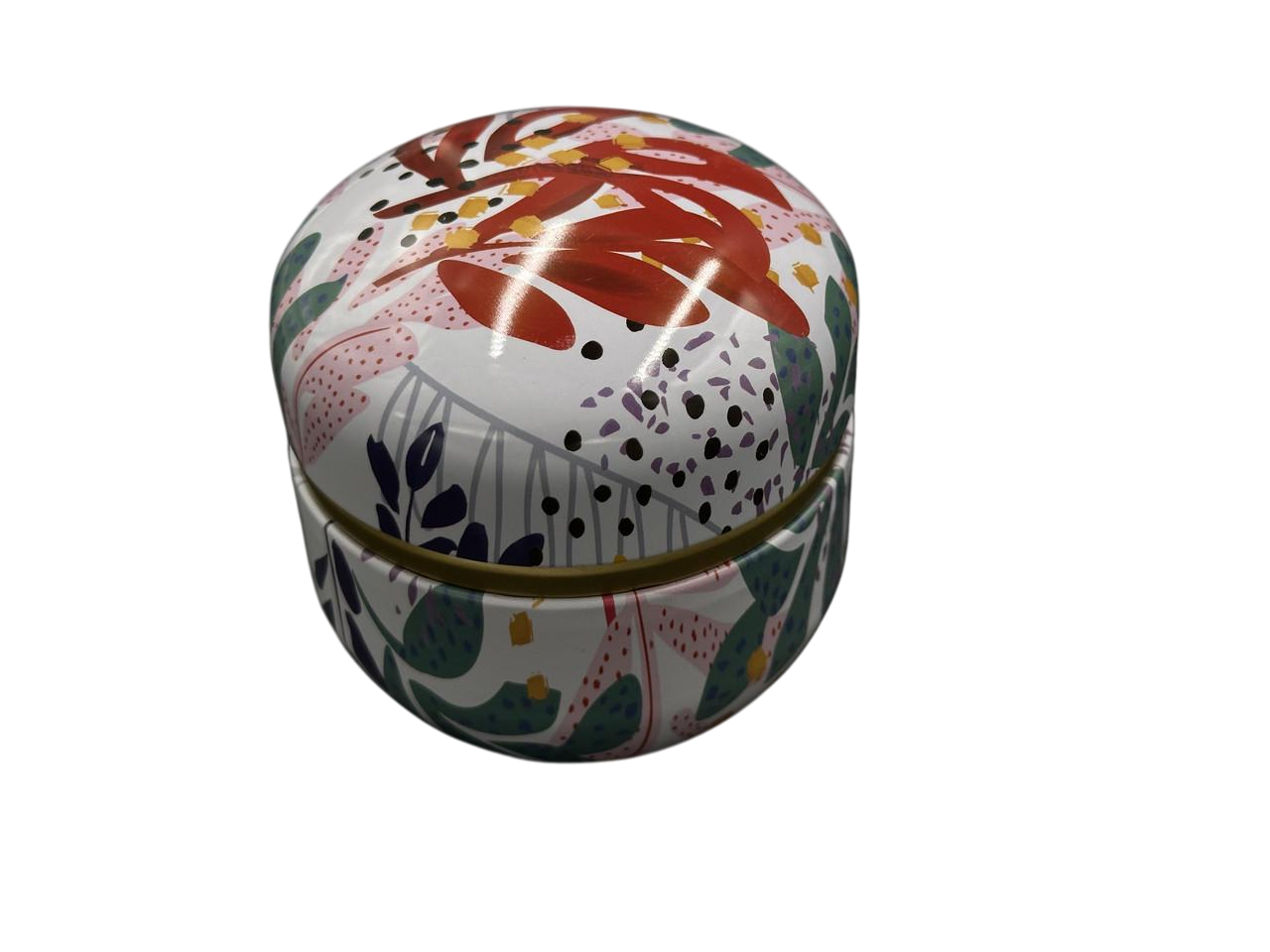 Коробка подарочная с растительным принтом металлическая круглая 8,5х8,5х8,5 см Белый (GL-134)