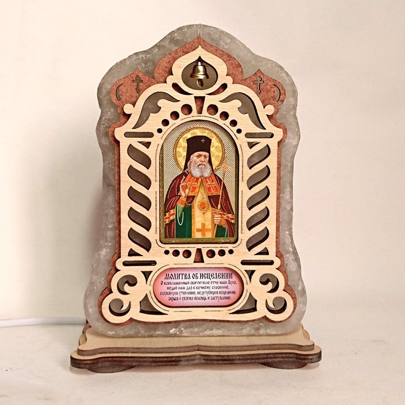 Соляная лампа Икона большая Лука зеленого подсвечивания  (20011)