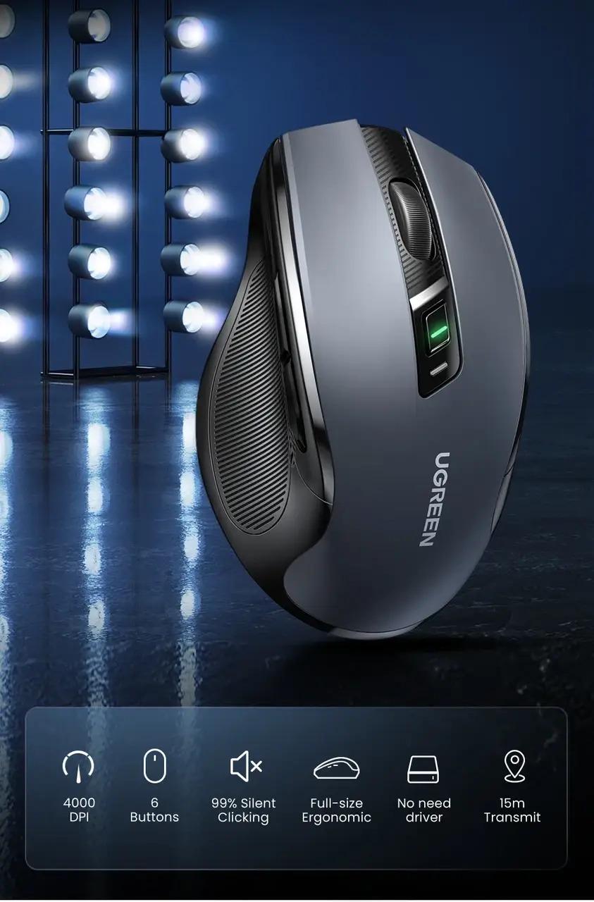 Мышь беспроводная бесшумная Ugreen MU006 Ergonomic Wireless Mouse - фото 5 Мышь беспроводная бесшумная Ugreen MU006 Ergonomic Wireless Mouse - фото 5