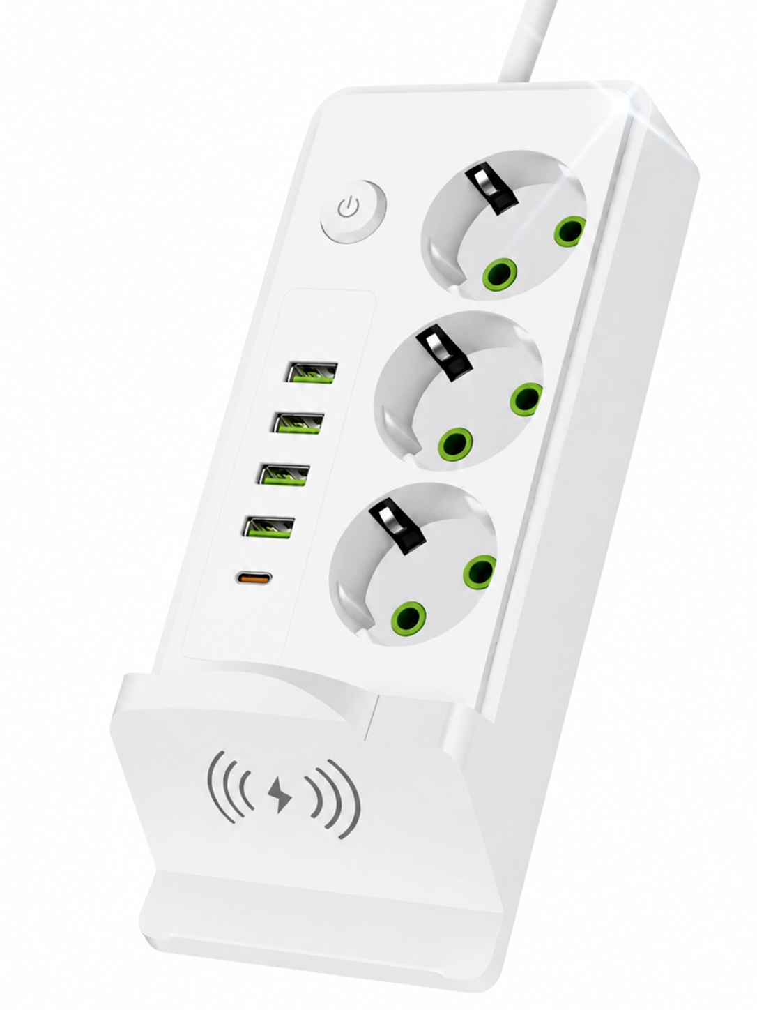 Удлинитель-сетевой фильтр BRS2 на 3 розетки 4 USB и Type-C переноска 2500 Вт фильтр питания с заземлением 2 м White (608349863)