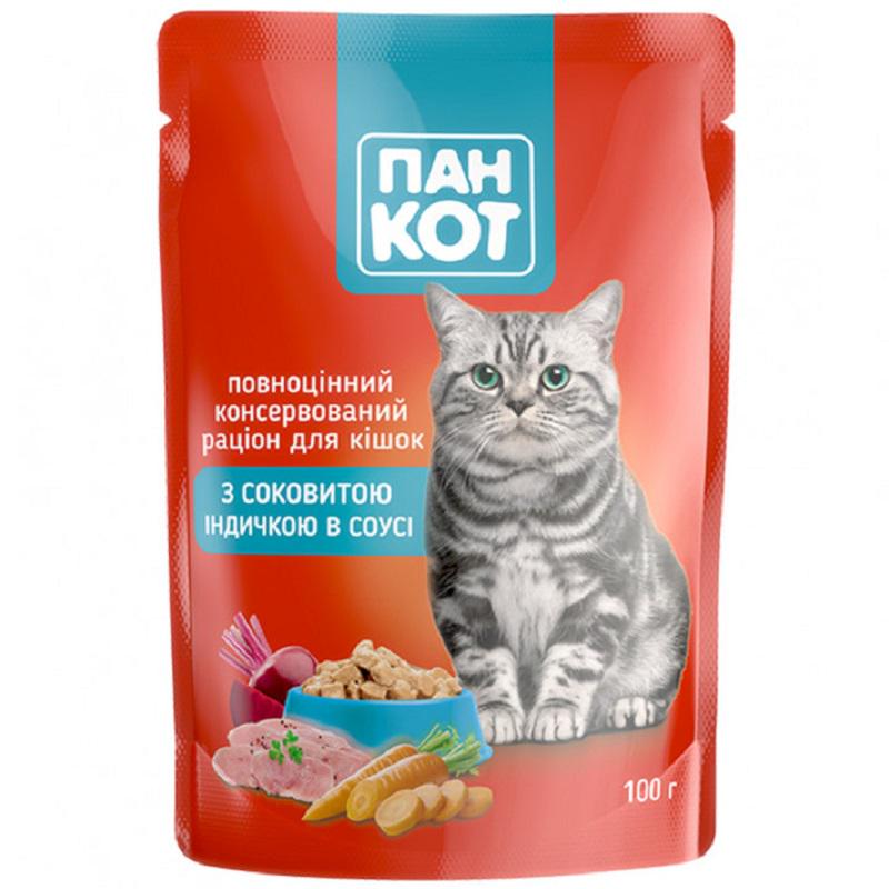Корм влажный для кошек Пан Кот индейка в соусе пауч 100 г по 24 шт. (33)