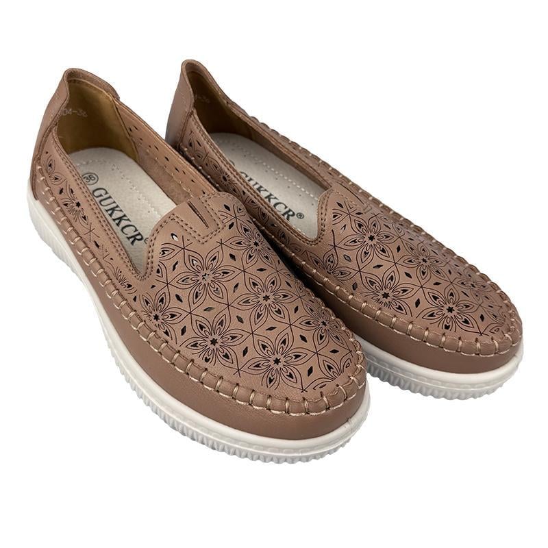 Мокасини жіночі перфорована шкіра 2004 p. 39 24,5 см Коричневий