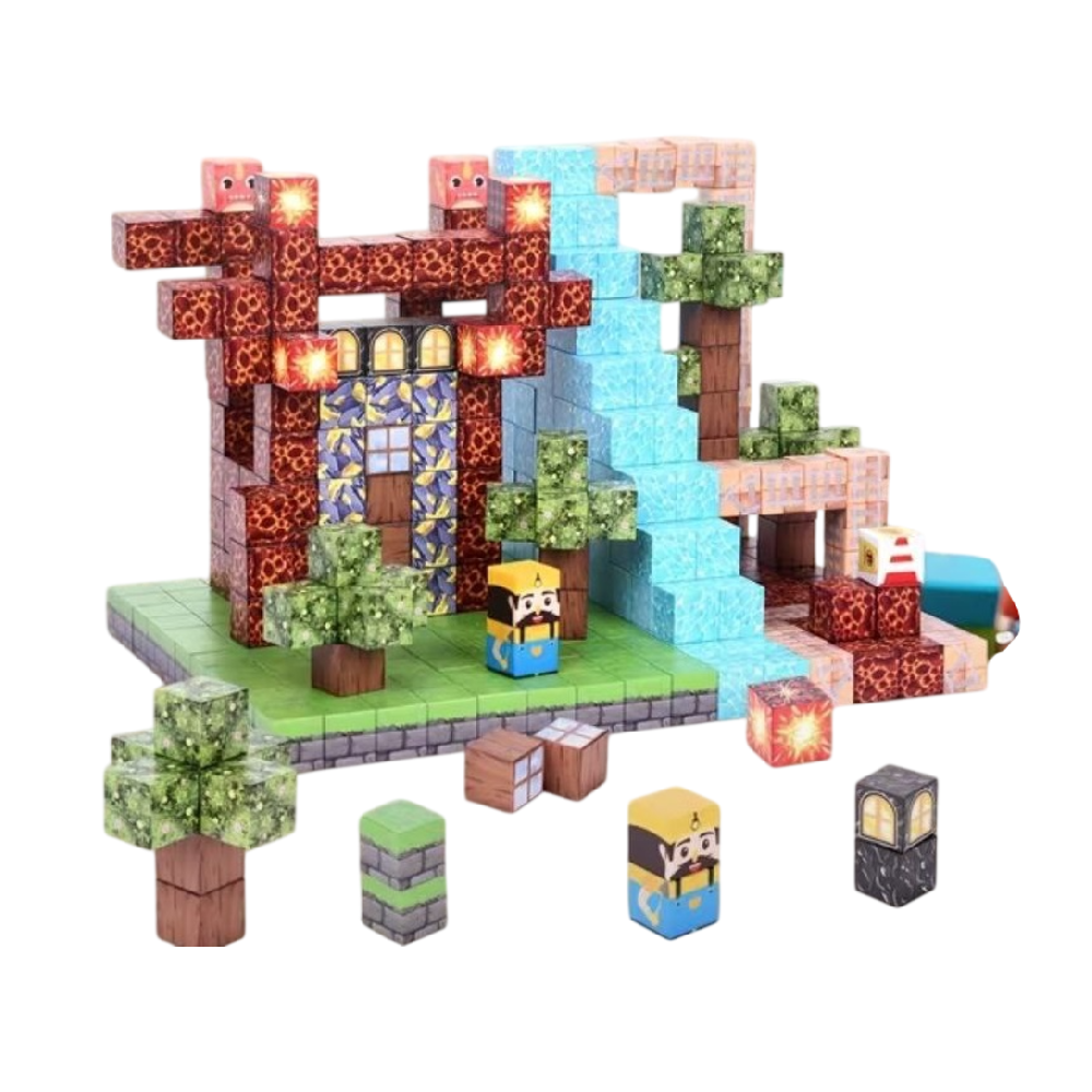 Конструктор детский магнитный майнкрафт Дом с водопадом и садом магнитные блоки minecraft 128 кубиков