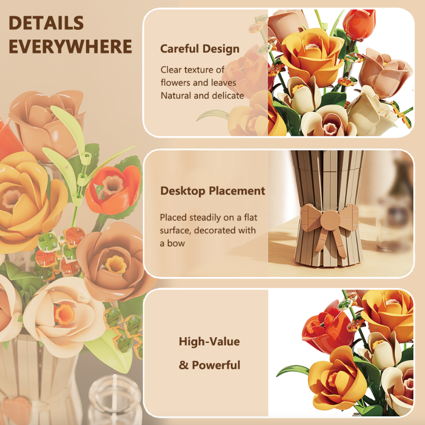 Конструктор Цветы Романтический букет для девочки 868 дет. (13066) - фото 4 Конструктор Цветы Романтический букет для девочки 868 дет. (13066) - фото 4