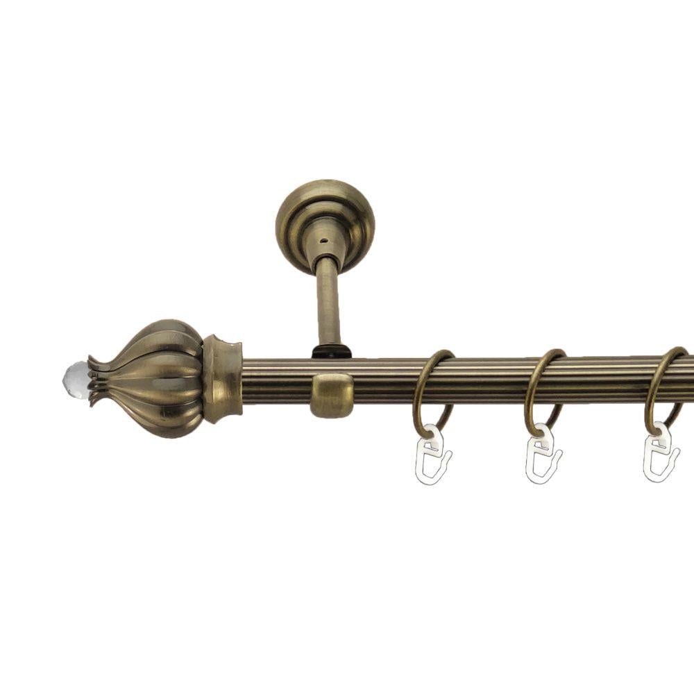 Карниз металлический Orvit Таджа-Кристалл однорядный открытый/рифленая труба/кольцо металлическое Антик 19 мм 300 см (00-00017292)