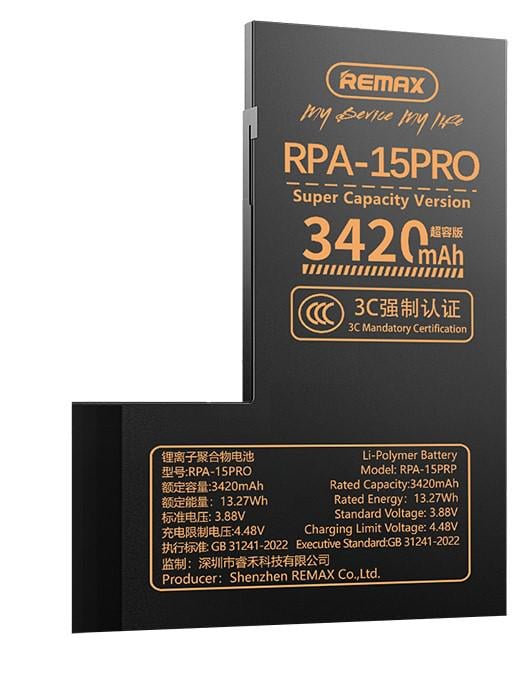 Акумулятор для Iphone 15 Pro Remax 3420 mAh (RPA-15) - фото 2 Акумулятор для Iphone 15 Pro Remax 3420 mAh (RPA-15) - фото 2