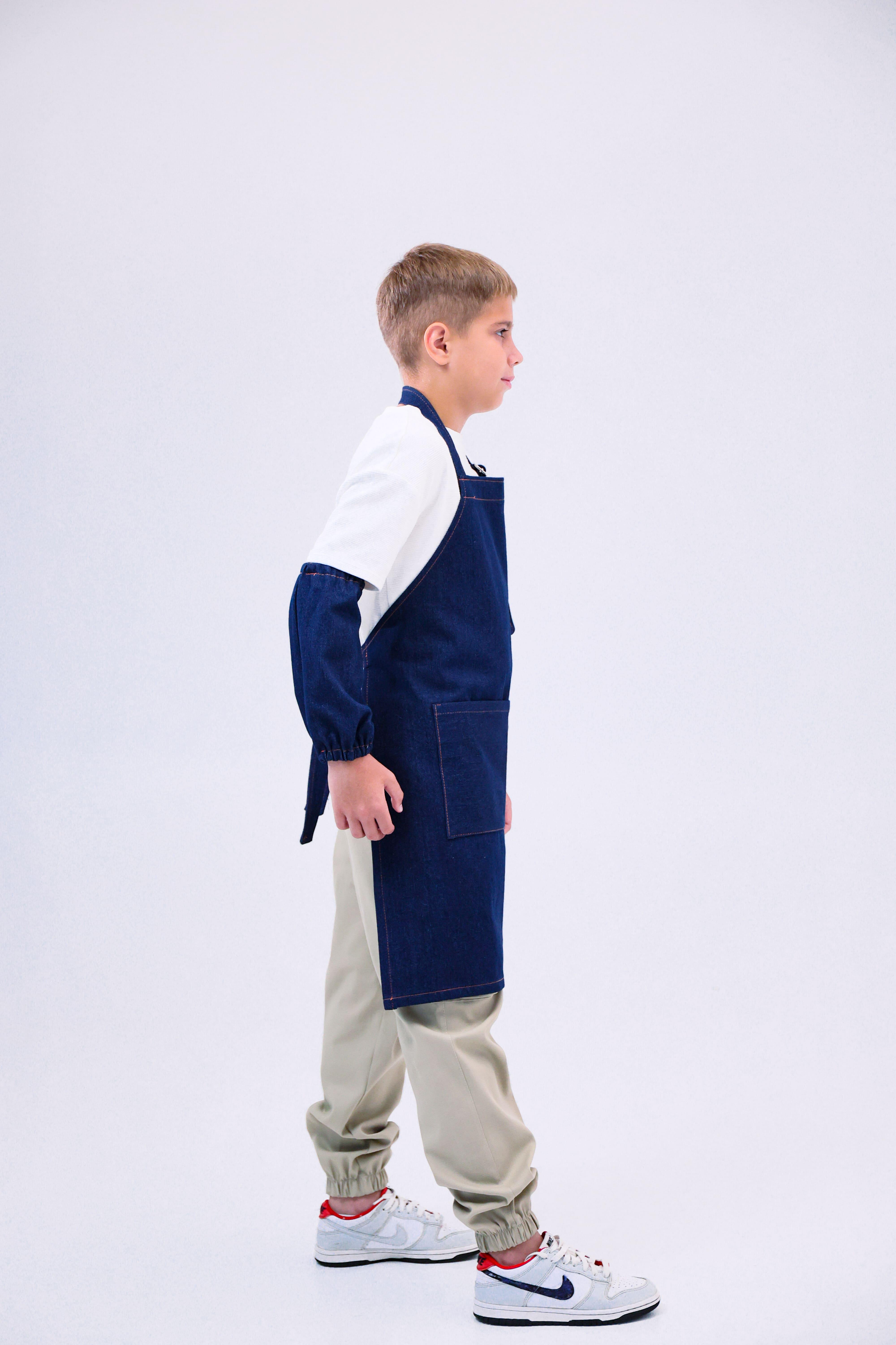Фартук для уроков труда с нарукавниками из джинсовой ткани для школы (п/хл-дж134) - фото 3