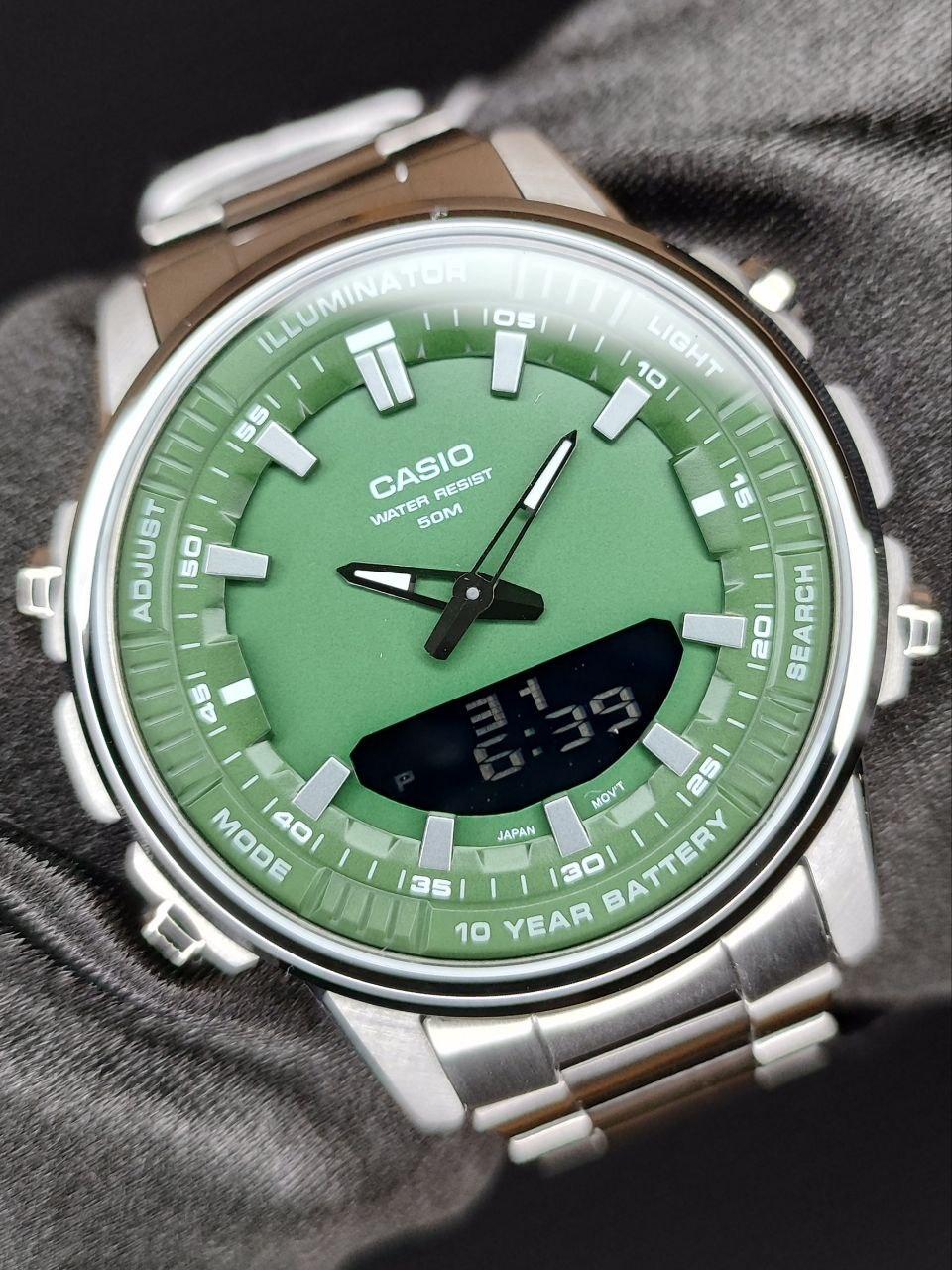Наручные часы мужские Casio AMW-880D-3A Casio Collection со стальным корпусом/подсветкой Зеленый (2671165938)