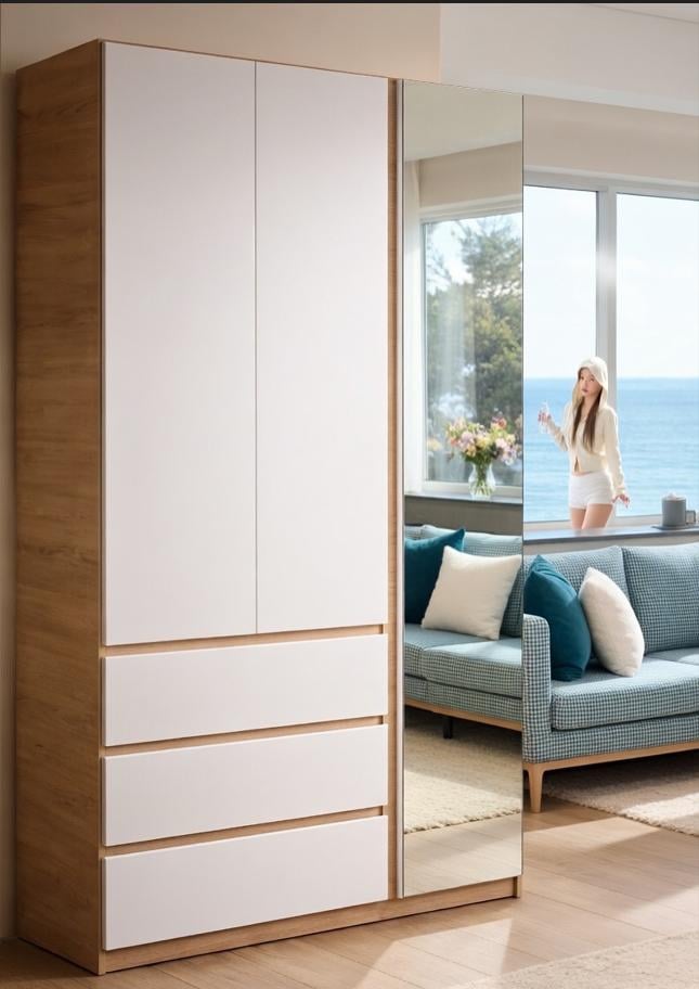 Шкаф Мастер Форм Брайт правосторонний с зеркалом 1200х520х2000 мм Дуб сонома/Белый (32421)