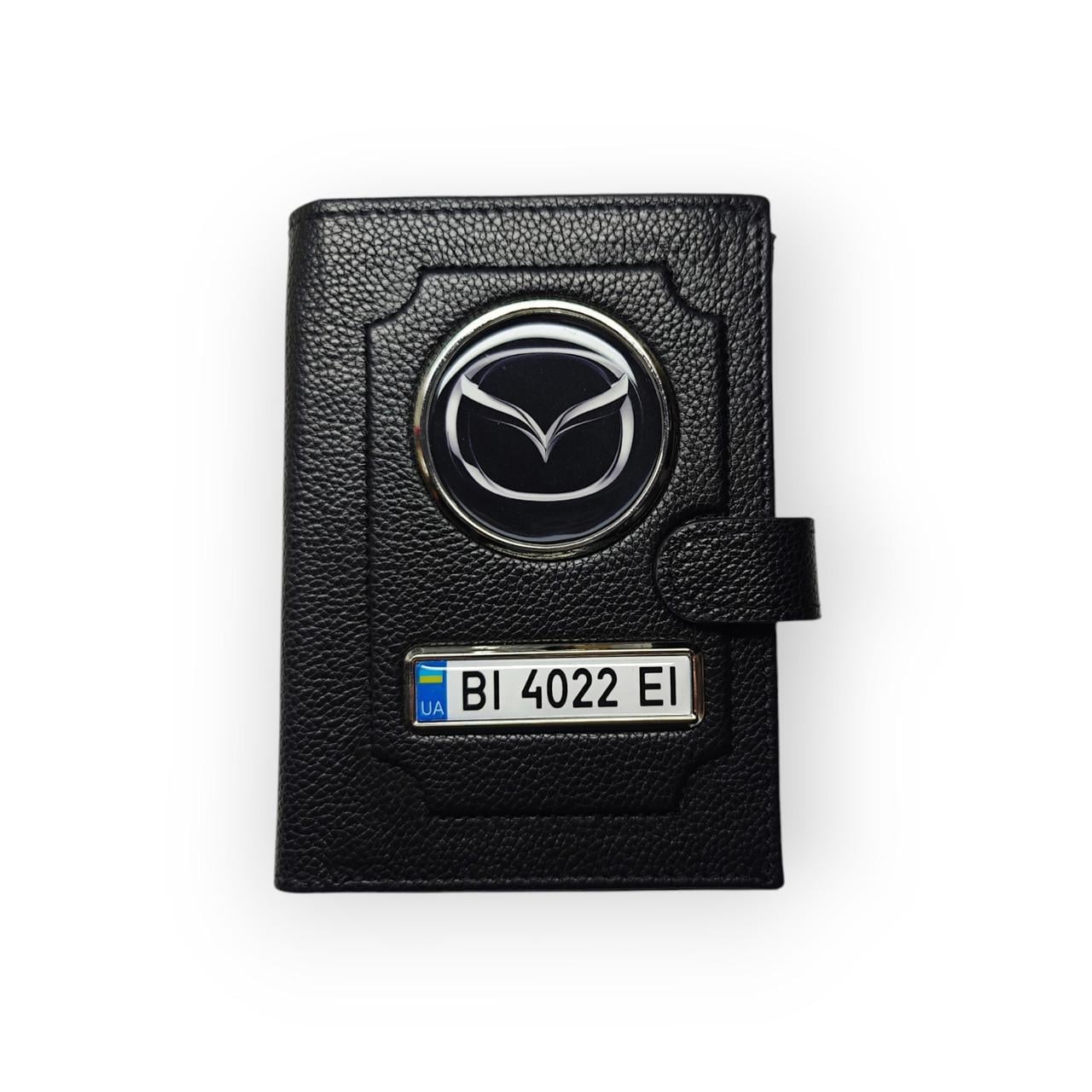 Портмоне для водійських документів Mazda з номером авто натуральна шкіра Чорний (2491301582)