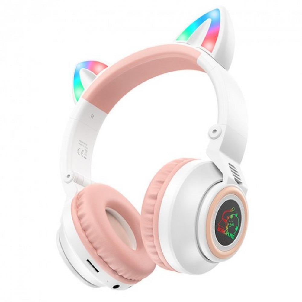 Навушники Bluetooth Borofone котячі вушкиз LED RGB підсвічуванням Білий (BO18-09012)