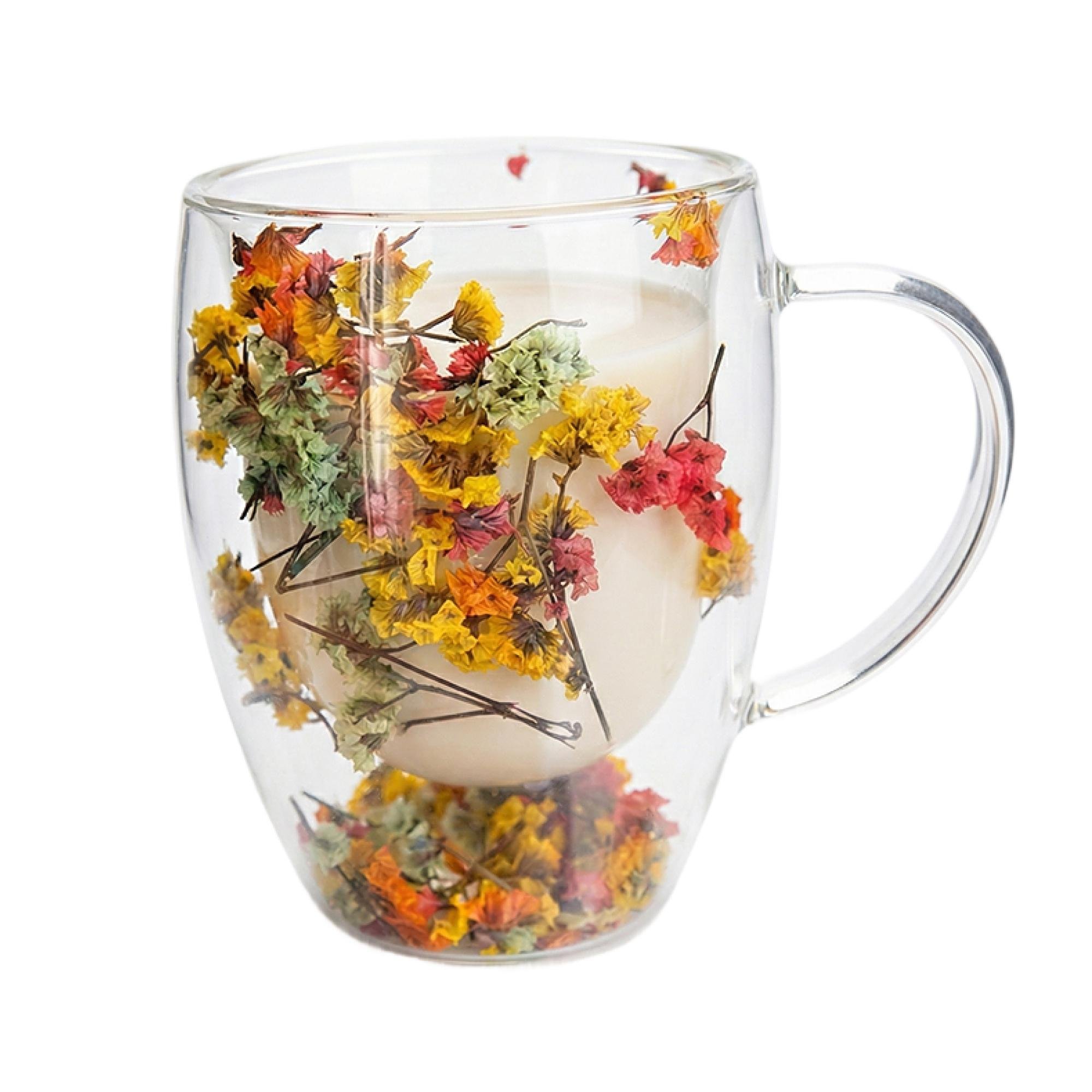Стеклянная чашка с двойным дном и декоративными сухоцветами термостойкая 350 мл (11111126)