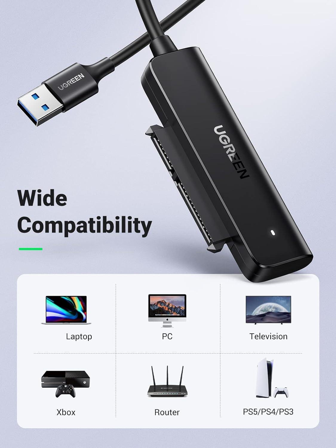 Кабель UGREEN SATA USB 50 см Для 2.5" SATA HDD/SSD USB 3.0 до SATA III 5 Гбіт/с UASP Чорний (70609) - фото 8